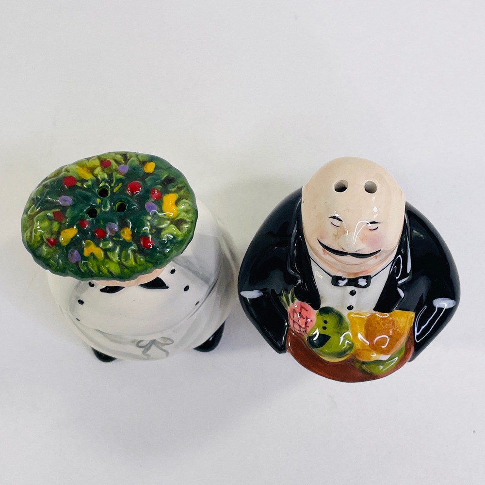 CIC Ceramic Chef and Waiter Salt and Pepper Shakers Set Whimsical Kitchen Decor - Picture 6 of 7